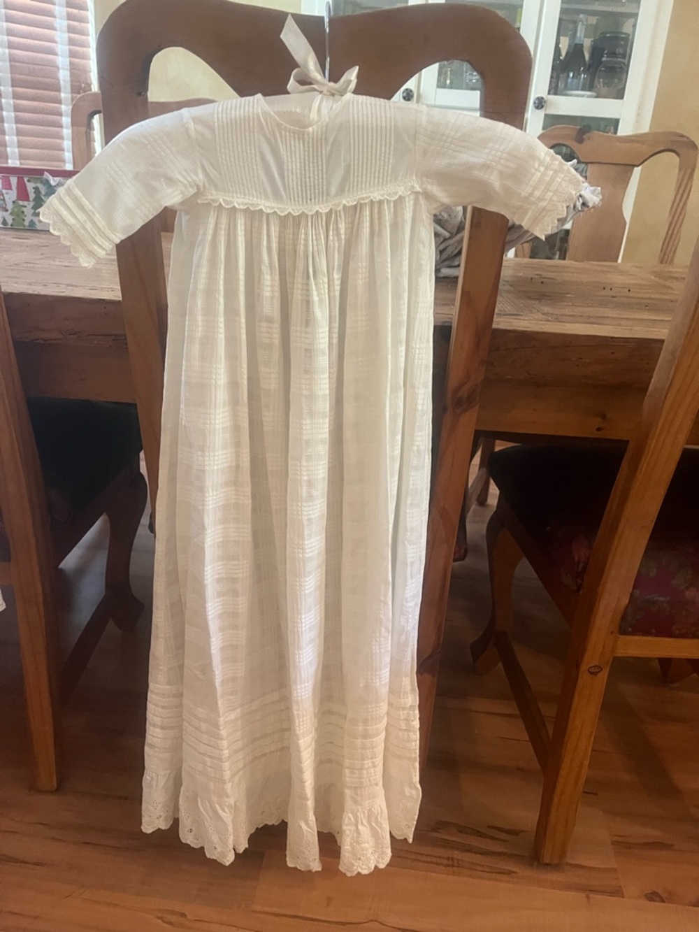 White Formal Christening Gown with Lace Detailing
